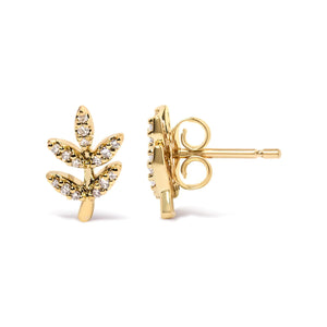 10K Yellow Gold 1/10 Cttw Diamond Accented Leaf and Branch Stud Earrings (H - I Color, I1 - I2 Clarity) - Rieworkes