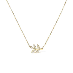10K Yellow Gold 1/10 Cttw Diamond Leaf and Branch 18" Pendant Necklace (H - I Color, I1 - I2 Clarity) - Rieworkes