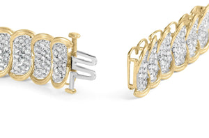 10k Yellow Gold 5.00 Cttw Diamond Oval Banded Link Bracelet (I - J Color, I1 - I2 Clarity) - 7" Inches - Rieworkes