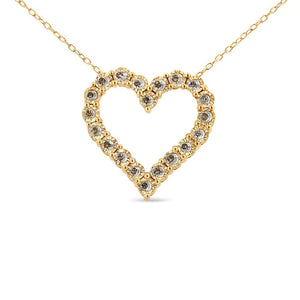 10K Yellow Gold Flashed .925 Sterling Silver 1/2 Cttw Champagne Diamond Miracle Plate Heart Pendant Necklace (K - L Color, I1 - I2 Clarity) - 18" - Rieworkes