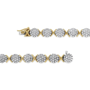 10k Yellow Gold Plated .925 Sterling Silver 5.00 Cttw Lab Grown Round Diamond Cluster Tennis Link Bracelet (G - H Color, VS1 - VS2 Clarity) - 7.25" - Rieworkes