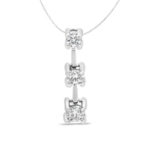 14K Gold Round Diamond Three - Stone Drop Pendant 18" Necklace - (H - I Color, SI1 - SI2 Clarity) - Rieworkes