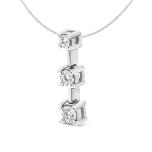 14K Gold Round Diamond Three - Stone Drop Pendant 18" Necklace - (H - I Color, SI1 - SI2 Clarity) - Rieworkes