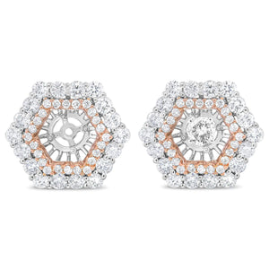 14K Rose and White Gold 1 7/8 Cttw Round Diamond Double Halo Earring Jacket for 6mm Round Studs (G - H Color, VS2 - SI1 Clarity) - Rieworkes