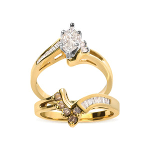 14K Two Tone 3/4 Cttw Diamond Engagement Ring Set (H - I Color, SI1 - SI2 Clarity) - Rieworkes