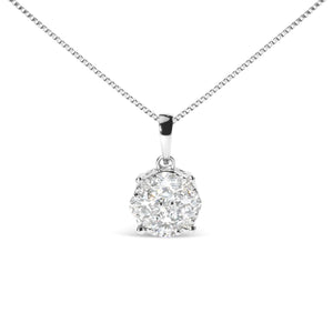 14k White 1.00 Cttw Lab Grown Diamond Cluster Pendant 18" Necklace (G - H Color, VS1 - VS2 Clarity) - Rieworkes