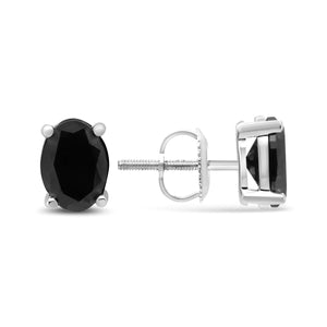 14K White Gold 1/2 Cttw Round Brilliant - Cut Black Diamond Classic 4 - Prong Stud Earrings with Screw Backs (Fancy Color - Enhanced, I2 - I3 Clarity) - Rieworkes