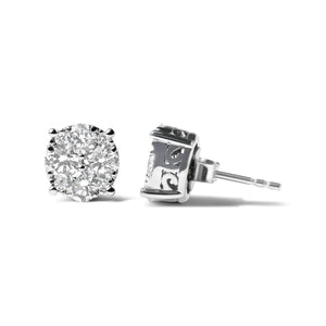 14K White Gold 2.00 Cttw Lab Grown Diamond Cluster Stud Earrings (G - H Color, VS1 - VS2 Clarity) - Rieworkes