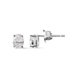 14K White Gold Prong Set Lab Grown Oval Diamond Solitaire Stud Earring (F - G Color, VS1 - VS2 Clarity) - Rieworkes