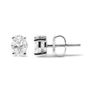 14K White Gold Prong Set Lab Grown Oval Diamond Solitaire Stud Earring (F - G Color, VS1 - VS2 Clarity) - Rieworkes