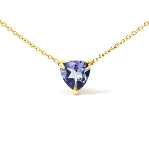 14k Yellow Gold 3 - Prong Martini Set Blue Tanzanite Trillion Solitaire 18" Pendant Necklace - Rieworkes