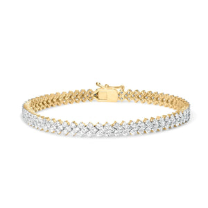 14K Yellow Gold 4.00 Cttw Diamond Trio Cluster Link Bracelet (H - I Color, I1 - I2 Clarity) - 7" - Rieworkes