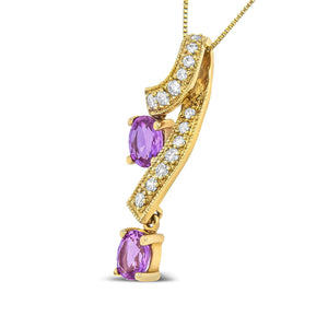 14K Yellow Gold 6x4mm Oval Pink Sapphire and 1/5 Cttw Round Diamond Pendant Necklace - (H - I Color, SI1 - SI2 Clarity) - Rieworkes