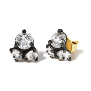 14K Yellow Gold and Black Oxidized Reverse Set 1 1/4 Cttw Diamond Trio Stud Earrings (I - J Color, I1 - I2 Clarity) - Rieworkes