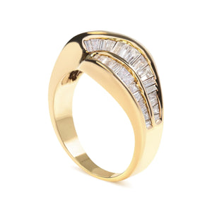14K Yellow Gold Channel Set 1 1/3 Cttw Diamond Swirl and Weave Ring Band (H - I Color, SI1 - SI2 Clarity) - Rieworkes