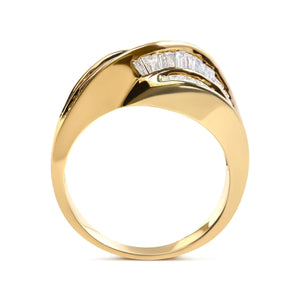 14K Yellow Gold Channel Set 1 1/3 Cttw Diamond Swirl and Weave Ring Band (H - I Color, SI1 - SI2 Clarity) - Rieworkes