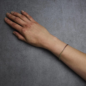 14K Yellow Gold Natural Rainbow Gemstone Sapphire and Tsavorite Tennis Bracelet - 7" Inches - Rieworkes