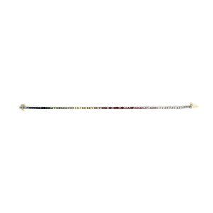 14K Yellow Gold Natural Rainbow Gemstone Sapphire and Tsavorite Tennis Bracelet - 7" Inches - Rieworkes