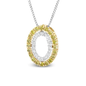14K Yellow Gold Plated .925 Sterling Silver 1/2 Cttw Color Treated Diamond Double Oval Shape 18" Pendant Necklace (Yellow Color, I2 - I3 Clarity) - Rieworkes