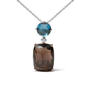 18K Rose and White Gold Diamond Accent and London Blue Topaz and Cushion Cut Smoky Quartz Gemstone Dangle Drop 18" Pendant Necklace (G - H Color, SI1 - SI2 Clarity) - Rieworkes