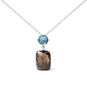 18K Rose and White Gold Diamond Accent and London Blue Topaz and Cushion Cut Smoky Quartz Gemstone Dangle Drop 18" Pendant Necklace (G - H Color, SI1 - SI2 Clarity) - Rieworkes