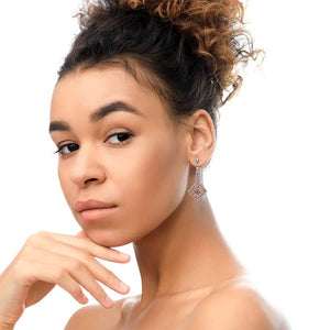 18K Rose Gold 1 1/3 Cttw Diamond Studded Fleur De Lis Trellis Style Drop and Dangle Earring (F - G Color, VS1 - VS2 Clarity) - Rieworkes