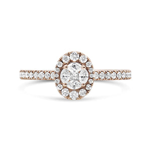 18K Rose Gold 1/2 Cttw Composite Marquise Composite Diamond Oval Shaped Halo Engagement Ring (F - G Color, VS1 - VS2 Clarity) - Rieworkes