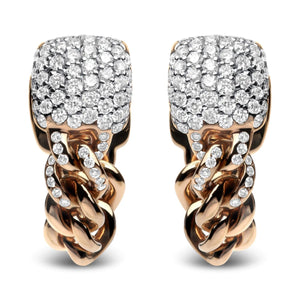 18K Rose Gold 3/4 Cttw Round Diamond Pave Cuban Chain Huggie Earrings (G - H Color, SI1 - SI2 Clarity) - Rieworkes