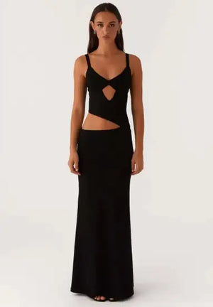 Hollow Stitch Irregular Solid Color Dress