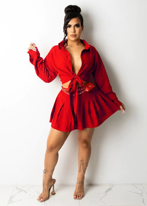 CM2153 Women's Fashion Cardigan and Pleated Skirt Set