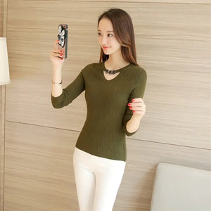 2020 Fall/Winter V-Neck Fitted Long Sleeve Sweater