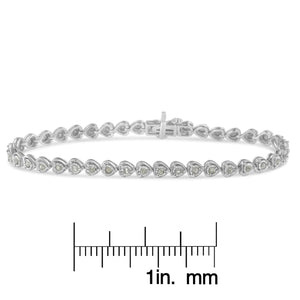 .925 Sterling Silver 1.0 Cttw Miracle Set Diamond Heart - Link 7" Tennis Bracelet (I - J Color, I2 - I3 Clarity) - Rieworkes