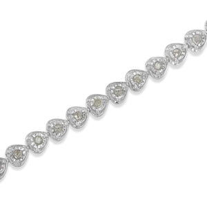 .925 Sterling Silver 1.0 Cttw Miracle Set Diamond Heart - Link 7" Tennis Bracelet (I - J Color, I2 - I3 Clarity) - Rieworkes