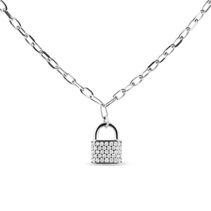 .925 Sterling Silver 1/4 Cttw Diamond Lock Pendant Necklace with Paperclip Chain (H - I Color, SI2 - I1 Clarity) - Rieworkes