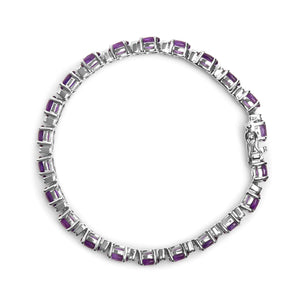 .925 Sterling Silver 9 1/2 Cttw Alternating Oval Amethyst and White Diamond Accent Link Tennis Bracelet (I - J Color, I3 Clarity) - 7.25" Inches - Rieworkes