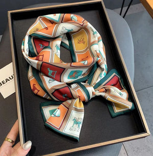 Luxury Plaid Skinny Silk Scarf and Hair Band Set