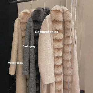 Alpaca Fleece Coat with Detachable Fox Fur Collar