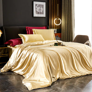 Luxury Silk Bedding Set with Solid Color Duvet Cover