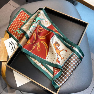 Luxury Plaid Skinny Silk Scarf and Hair Band Set