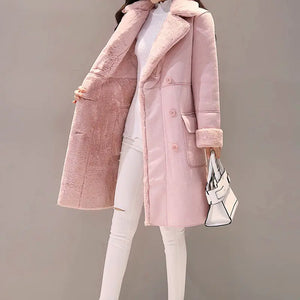 Women's Long Lambswool Coat - Korean Winter Style