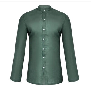 Solid Color Long Sleeve Button Stand Collar Men's Shirt