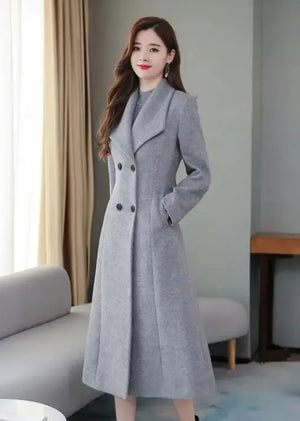 Women's Woolen Coat Over-the-knee Thickening Large Size Lapel Rieworkes