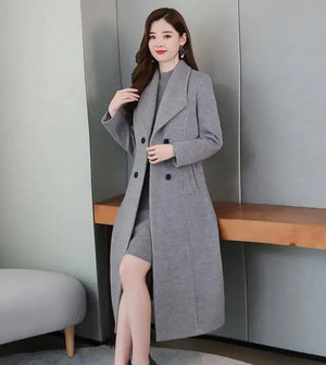 Women's Woolen Coat Over-the-knee Thickening Large Size Lapel Rieworkes