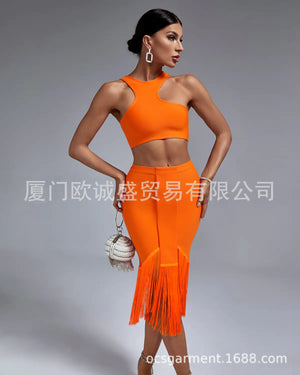 Fashionable Women's Irregular Sleeveless Top & Skirt Set