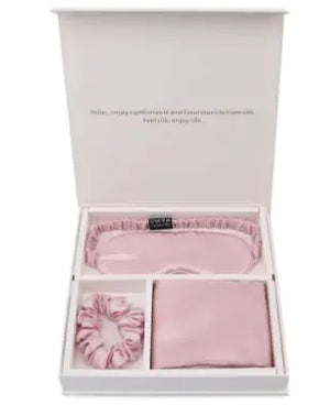 Luxury Silk Sleep Gift Set: Eye Mask, Pillowcase & Scrunchie in Gift Box