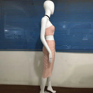 2018 Fall Winter Women's Strapless Gray Dress Set