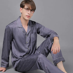 Men's Luxury Silk Satin Pajama Set with Long Sleeves