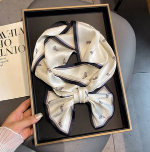 Luxury Plaid Skinny Silk Scarf and Hair Band Set