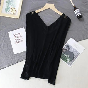 Women Lace V-neck Long-sleeved Thermal Slim Warm Top