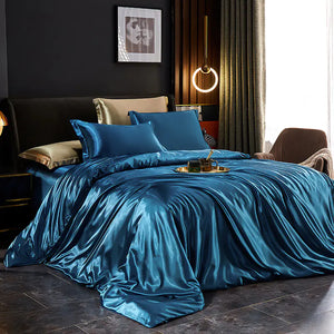 Luxury Silk Bedding Set with Solid Color Duvet Cover